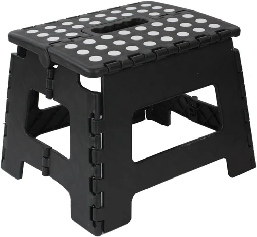 Miniatura 8 de Home Basics Taburete plegable grande de plástico con puntos antideslizantes, color negro