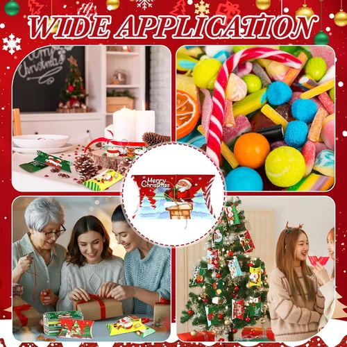 Miniatura 6 de Cholemy 120 cajas de almohada de Navidad, cajas de regalo pequeñas, tarjetas de regalo de Navidad, a granel, 12 diseños, cajas de dulces de Navidad