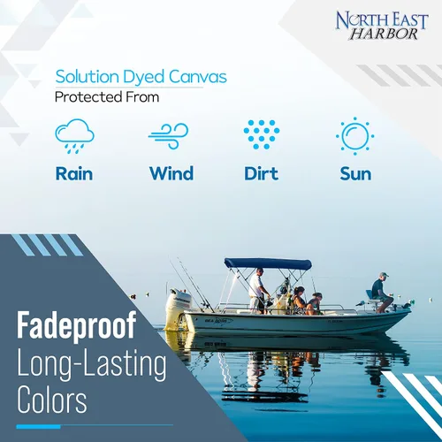 Miniatura 9 de Bimini Tops de 3 lazos para barcos, a prueba de decoloración, postes de soporte, funda de almacenamiento, lona marina 900D, toldo para barco, Azul