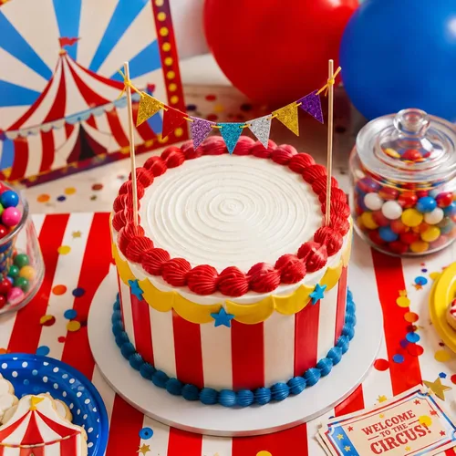 Miniatura 4 de LUOZZY 5pcs Circo Carnaval Cake Toppers Triángulo Bandera Banner Tema Fiesta Llamativa bandera de circo para decoración de tartas de carnaval