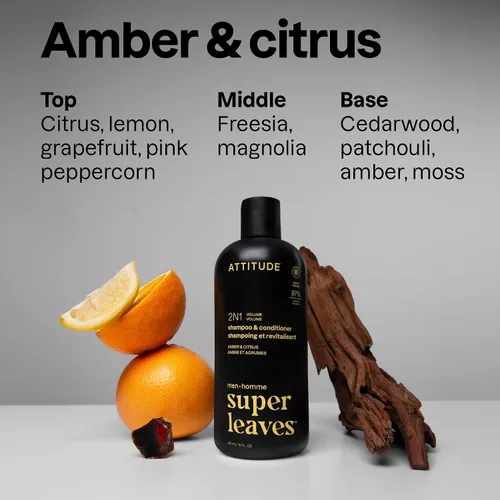 Miniatura 3 de ATTITUDE Champú y acondicionador 2 en 1 para hombres, voluminizador para cabello fino, con romero y proteína de arroz, 97% ingredientes de origen