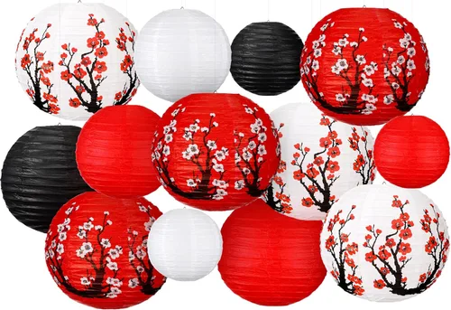 Miniatura 9 de 13 faroles de papel chinos japoneses con flor de cerezo rojo, farol colgante decorativo Hibachi, decoraciones de fiesta para Año Nuevo chino, hogar