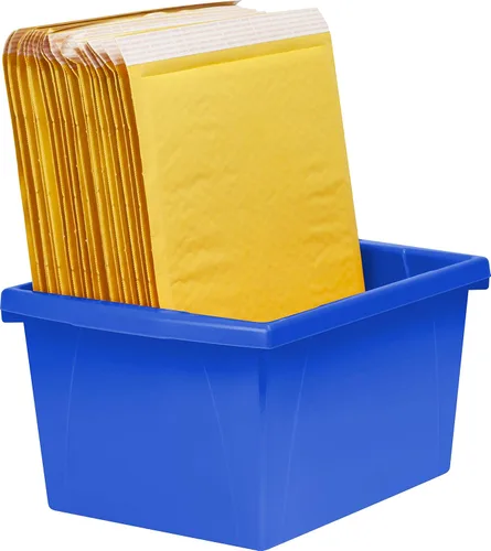 Miniatura 6 de Storex Contenedor de almacenamiento de 4 galones con tapa, organizador de plástico para libros y suministros, azul, paquete de 6 (61412U06C)
