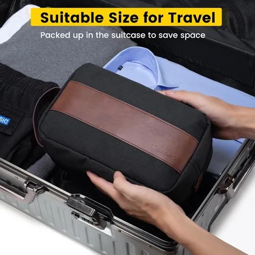 Miniatura 7 de Vorspack Neceser para hombre – Bolsa de viaje resistente al agua para artículos de tocador, accesorios, artículos esenciales de viaje, regalos, Negro