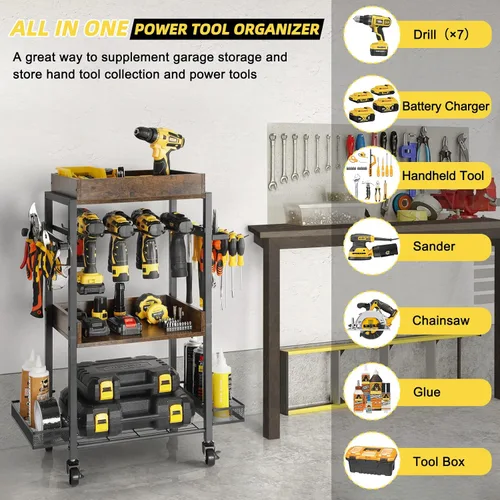 Miniatura 2 de Olakee Organizador de herramientas eléctricas, organizador de almacenamiento de garaje, estante de herramientas, estante de taladro, carrito
