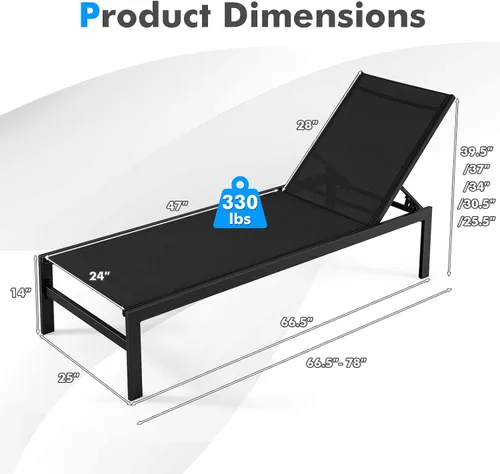 Miniatura 3 de Tangkula Tumbona de aluminio para patio, sillón ajustable para exteriores con respaldo de 6 posiciones, marco de aluminio resistente, tela Negro