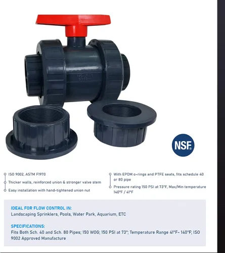 Miniatura 5 de Midline Valve Válvula de bola de unión verdadera de PVC resistente Manija rosa 1" FIP/Conexiones solvente Plástico gris (482UT100)