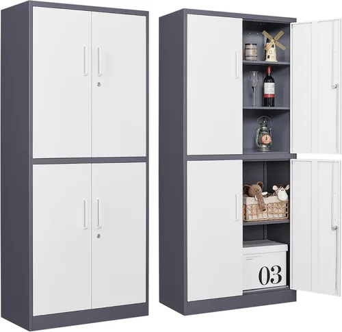 Miniatura 9 de SISESOL Armario de almacenamiento de metal de 36 pulgadas con puertas y estantes, pequeño armario de almacenamiento de garaje con cerradura, Negro