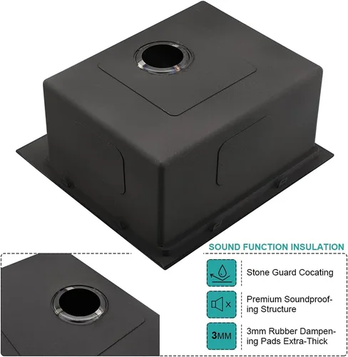 Miniatura 7 de Fregadero de bar negro de 21 pulgadas, fregadero de cocina pequeño de montaje superior, fregaderos de bar húmedos de 16 calibre, acero inoxidable