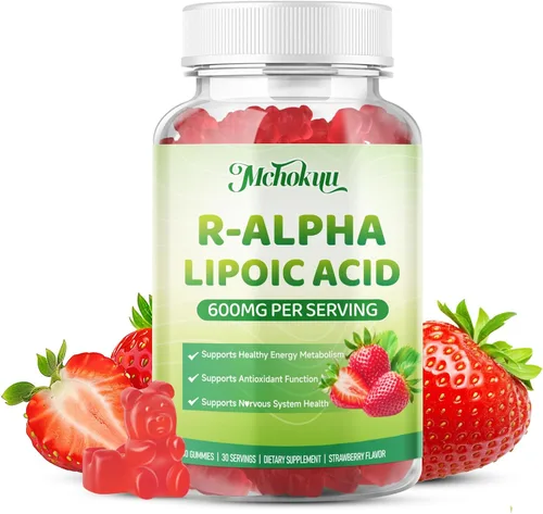 Miniatura 8 de Gomitas de ácido alfa lipoico R, ácido R-alfa lipoico estabilizado, suplemento ALA para apoyo antioxidante y metabolismo, veganas, sin OMG, sin
