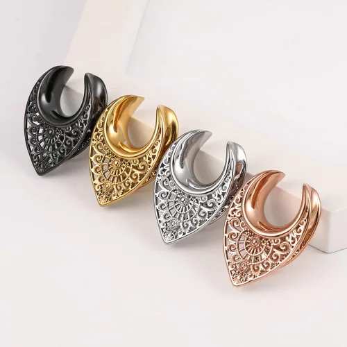 Miniatura 8 de Casvort 2 piezas hipoalergénicas 316 de acero inoxidable floral para sillín de sillín de túneles de calibre de sillín inverso, piercing corporal