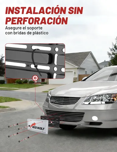 Miniatura 2 de RED WOLF Soporte de Placa Delantera Universal para Automóvil, Camión, Furgoneta, SUV con Marco de Etiqueta, 6 Tornillos y Juego de Llaves, Negro