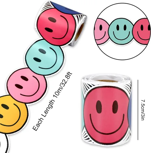 Miniatura 2 de Whaline Borde de tablero de anuncios Happy Face de 32.8 pies, color azul marino, rosa, rosa, amarillo, verde, borde enrollado troquelado