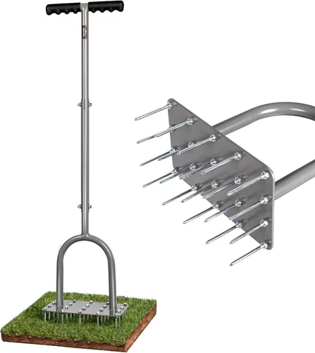 Miniatura 9 de Walensee Aireador de Césped con Picos de Metal Manual para Descompactar Suelo Aireando Césped con 15 Picos de Hierro, Herramientas Aireadoras