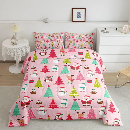 Miniatura 2 de Erosebridal Juego de edredón de Feliz Navidad, tamaño individual, divertido edredón de Papá Noel para niños y niñas, edredón de plumón de pingüino