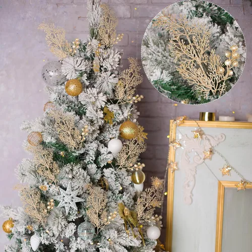 Miniatura 6 de Tigeen 12 Piezas Púas de Árbol de Navidad a Granel, Relleno Artificial para Árbol de Navidad, Púas de Bayas con Purpurina, Tallos, Ramas y Champán