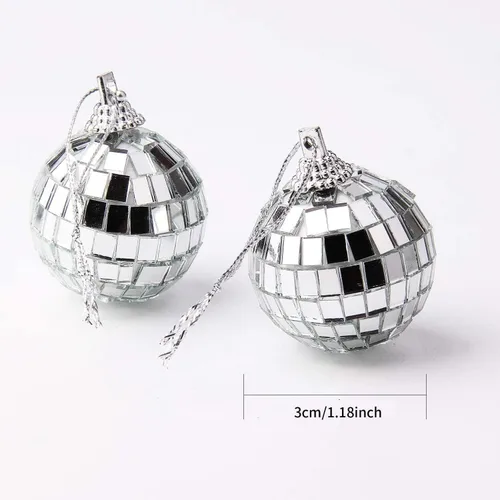 Miniatura 2 de 12 piezas de bola de espejo de disco plateada para decoración de fiesta, adornos de árbol de Navidad, boda, cumpleaños (3CM)