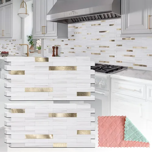 Miniatura 24 de StyloVue 20 hojas para despegar y pegar para cocina, mármol blanco con aspecto de metal plateado que se pega en azulejos para mejorar tu cocina