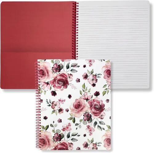 Steel Mill & Co - Cuaderno de espiral grande con rayas universitarias, 11" x 9.5", tapa dura y 160 páginas forradas, diseño floral rosa