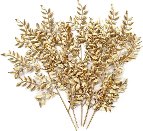 Miniatura 16 de Plantas artificiales Golden Baby Breath Gypsophila, para decoración de Navidad, plantas falsas, arbustos de helecho, arbustos sintéticos, Aliento
