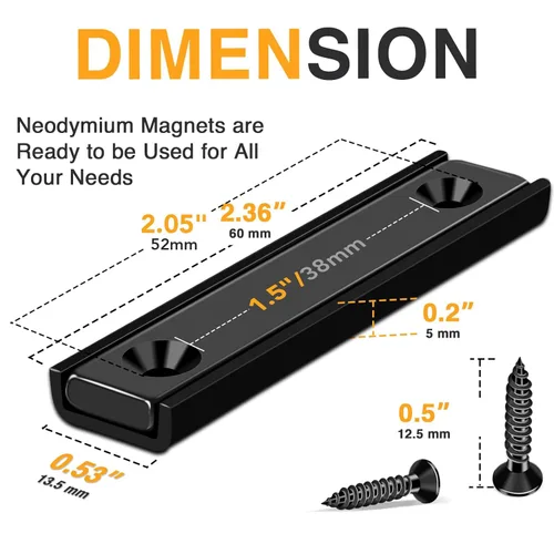 Miniatura 2 de TRYMAG Imanes rectangulares de neodimio de 80 libras, 2.362 x 0.531 x 0.197 in, barra negra fuerte con agujero avellanado y cápsula de acero, imanes