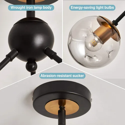 Miniatura 8 de Lámpara de techo de 1 bombilla de techo con forma de globo de cristal, moderna y semiempotrada de color negro para pasillo, porche, escalera