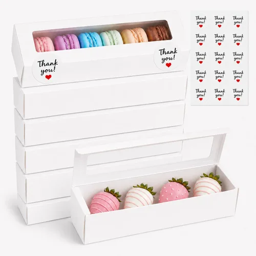 Miniatura 8 de NPLUX Paquete de 36 cajas de macarrones para 5-7 macarrones, cajas de dulces de fresa con adhesivo para regalo, regalos de graduación, regalos
