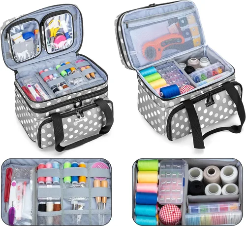 Miniatura 2 de BAFASO Organizador de accesorios de costura de doble capa con 2 bolsas desmontables, bolsa de almacenamiento grande para herramientas de costura