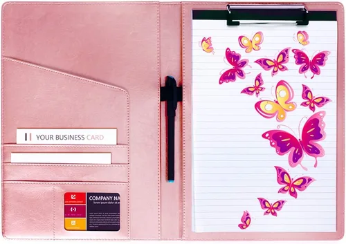 Miniatura 8 de Carpeta portapapeles rosa con bolígrafo – Geila PU cuero curriculum vitae cartera – Organizador de documentos de entrevista/legal y carpeta