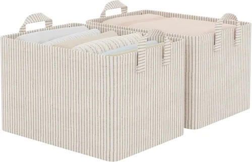 Miniatura 11 de StorageWorks Closet Storage Bins, Storage Baskets for Shelves, Closet Organizers and Storage Bins with Metal Frame, Handles, Beige, Cool Silky