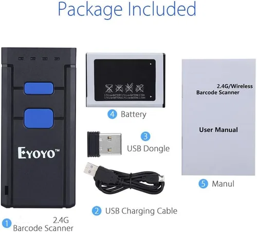 Miniatura 7 de Eyoyo Mini escáner de código de barras inalámbrico 1D Bluetooth, Bluetooth 3 en 1 y conexión inalámbrica y cableada 2.4G, lector de código de barras