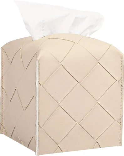 Funda para Caja de Pañuelos de Cuero PU Cuadrada Soporte Organizador de Pañuelos Faciales Dispensador para Baño, Dormitorio, Encimera de Tocador,