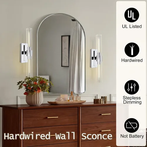 Miniatura 5 de Apliques de pared cromados, apliques de baño de 22.8 pulgadas, apliques de pared para interiores arriba y abajo, juego de dos apliques de pared