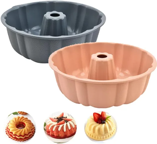 Molde de silicona para tartas, antiadherentes de 10 pulgadas, paquete de 2 moldes de silicona para hornear, gelatina, gelatina (gris + rosa)