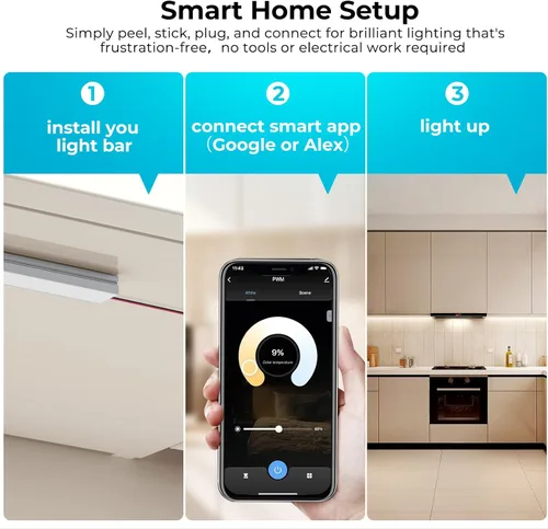 Miniatura 2 de Iluminación inteligente VST bajo gabinete de 6 barras - UL listada CRI 93+ Tiras de luz COB ajustables, compatibles con Alexa y Google Home, control