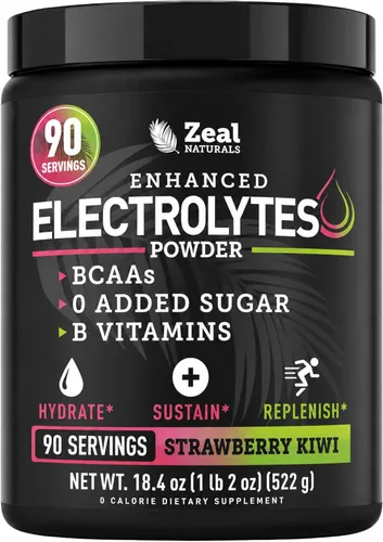 Miniatura 12 de Zeal Electrolyte Powder - 90 porciones Polvo de electrolitos Keto Cero azúcar, BCAA, vitaminas B Potasio, zinc, magnesio Bebida