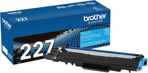 Brother Genuino TN227C, Cartucho de tóner original de alto rendimiento, tóner cian de repuesto, rendimiento de páginas de hasta 2,300 páginas,