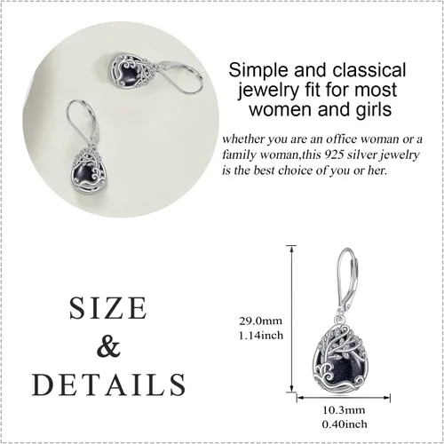 Miniatura 193 de Aretes colgantes con forma de lágrima de filigrana de piedra lunar de plata de ley 925 con cierre de palanca para mujer, regalos de joyería