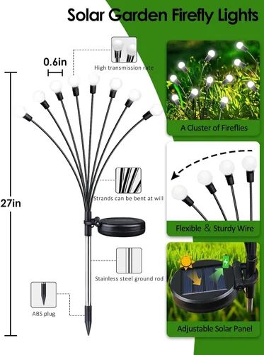 Miniatura 2 de 2026 Luces Solares Actualizadas para Exteriores, Juego de 8 Luces de Jardín Solares con 2 Modos, Luces de Luciérnaga al Aire Libre Impermeables