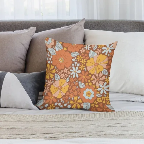 Miniatura 5 de Juego de 2 fundas de almohada florales retro de los años 70, Groovy Funky Hippie Flor Naranja Estética Boho Fundas de Almohada de 16 x 16 pulgadas