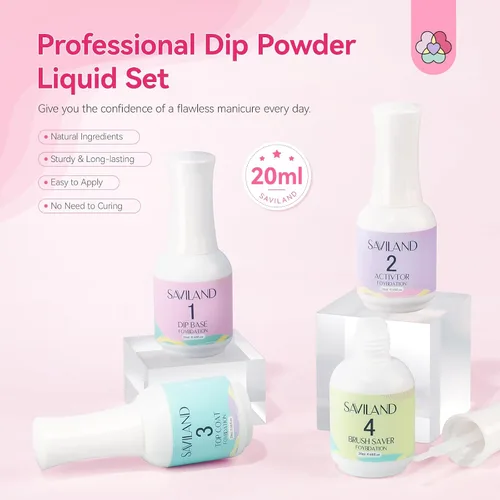 Miniatura 9 de SAVILAND Juego líquido de polvo de inmersión: 0.7 fl oz Ultimate Nail Dip System Essentials Liquid Base de inmersión de gran capacidad, activador