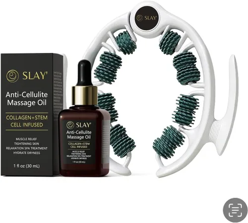 Miniatura 3 de SLAY' Rodillo de masaje anticelulítico y paquete de aceite corporal, rodillo de drenaje linfático, removedor de celulitis para piernas y brazos