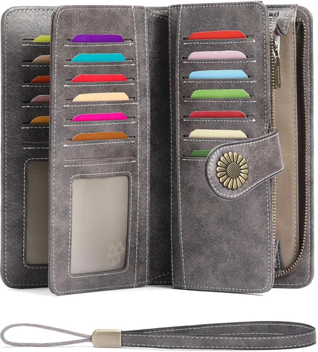Miniatura 13 de SENDEFN Billeteras de cuero para mujer, tarjetero de crédito con bloqueo RFID, pulsera de gran capacidad with RFID Blocking, Large Capacity