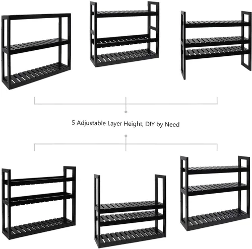 Miniatura 5 de Estante Domax de bambú para baño, 3 niveles de montaje en pared, multifuncional, capa ajustable, de pie, para colocar por encima del inodoro, Negro