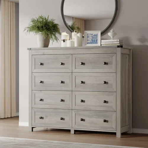Miniatura 13 de BORNOON Cómoda de 9 cajones, moderna cómoda de almacenamiento de madera, soporte de TV, organizador de cajones de madera con asas de metal