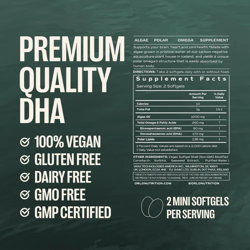 Miniatura 9 de Orlo Suplemento DHA de 1000 mg – 3 veces absorción natural islandés nórdico omega 3 DHA y EPA para apoyo cerebral y ocular – Alternativa de aceite
