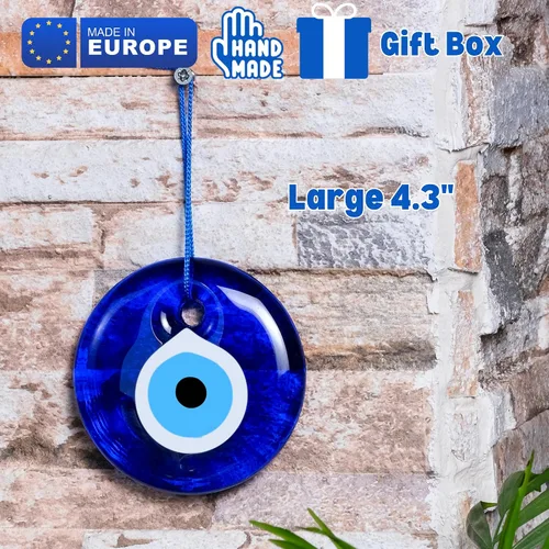 Miniatura 3 de BCS Decoración azul contra el mal de ojo de 4.3 pulgadas, adorno colgante de pared hecho a mano con amuleto turco griego de Nazar de buena suerte