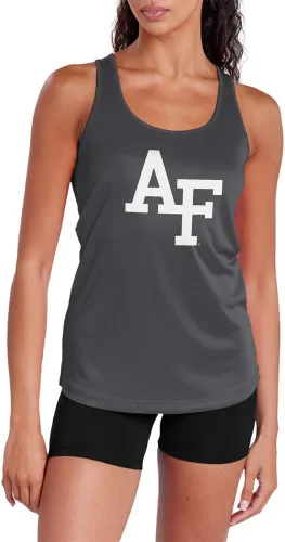Miniatura 183 de Camiseta deportiva sin mangas oficial de la NCAA Collegiate para mujer, con espalda cruzada, logotipo primario, colección carbón