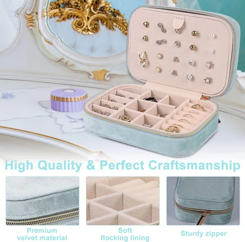 Miniatura 4 de Dajasan Cajas de Joyería de Terciopelo, Mini Estuche de Joyería de Viaje, Pequeño Organizador de Joyería de Viaje Portátil para Aretes, Pulseras