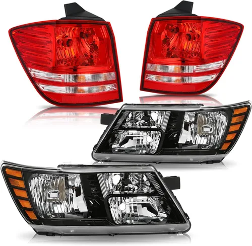 JSBOYAT Conjunto de faros delanteros y luces traseras de repuesto para Dodge Journey 2009-2020, lado del conductor y del pasajero, carcasa negra con